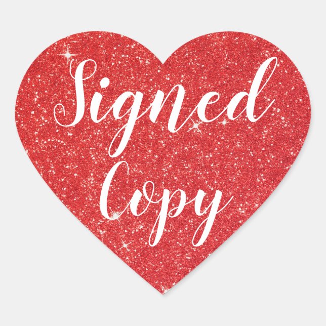 Red Glitter Signed Copy Romance Author Writer Heart Sticker (Front)