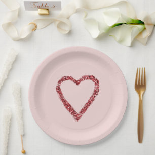Red Glitter Sparkle Heart Paper Plate