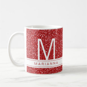 Red Glitter Sparkle Monogram Custom Name Initial Coffee Mug