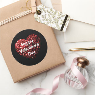 Red Glitter sparkles Heart Happy Valentine's Day Classic Round Sticker
