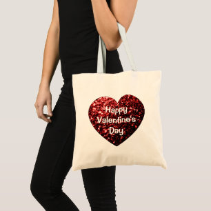Red Glitter sparkles Heart Happy Valentine's Day Tote Bag