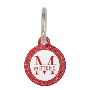 Red Glitter Sparkly Monogram Pet Tag