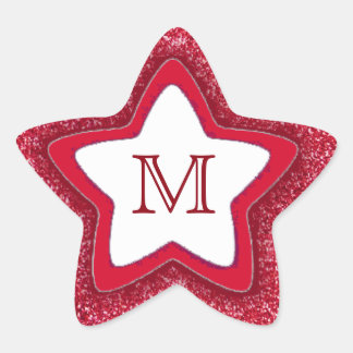 Red glitter star customisable monogram stickers
