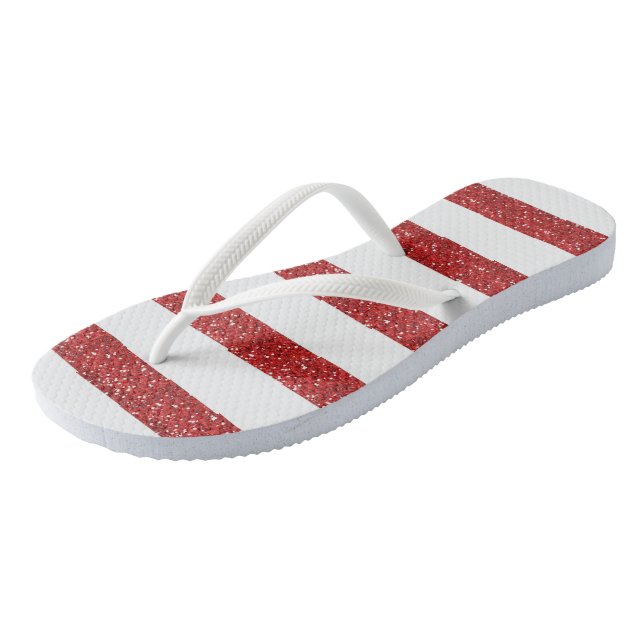 Red Glitter Stripes Jandals (Angled)