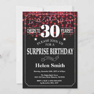 Red Glitter Surprise 30th Birthday Invitation