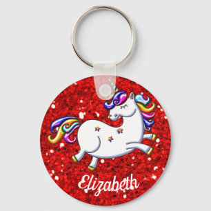 Red Glitter Unicorn Key Ring