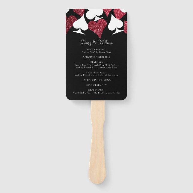 Red Glitter Vegas Wedding Program Fan (Front)