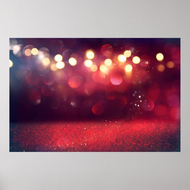 Red glitter vintage lights background. defocusedba poster (Front)