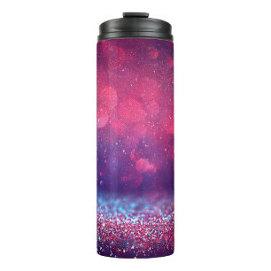 Red glitter vintage lights background. thermal tumbler