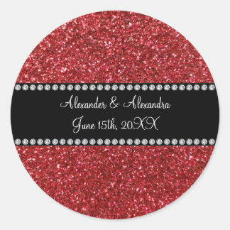 Red glitter wedding favours classic round sticker