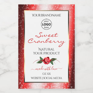 Red Glitter White Product Labels Rose Flower Logo