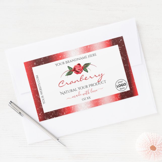 Red Glitter White Product Labels Rose Flower Logo (Envelope)