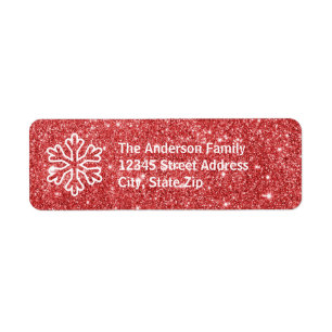 Red Glitter & White Snowflake-Return Address Label