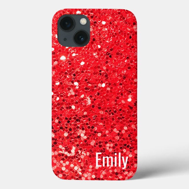 Red Glitter with Name Case-Mate iPhone Case (Back)