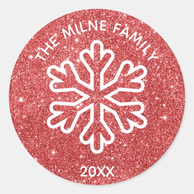 Red Glitter Year Snowflake - Circle Sticker (Front)
