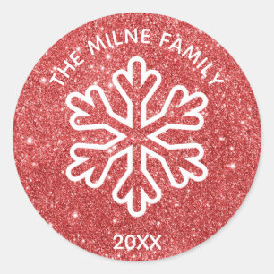 Red Glitter Year Snowflake - Circle Sticker