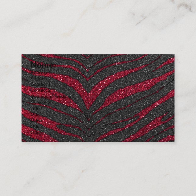 Red Glitter Zebra Print Business Card (Front)