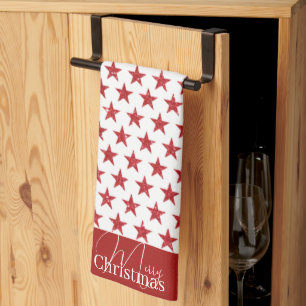 Red glitters stars kitchen towel