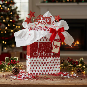 Red glitters stars medium gift bag