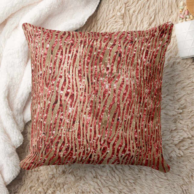 Red Glitz Gold Glam Zebra Print Cushion (Blanket)