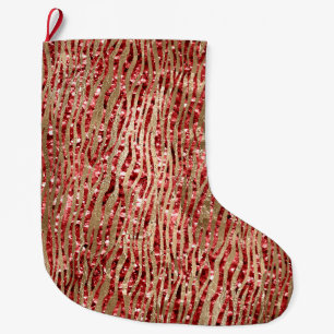 Red Glitz Gold Glam Zebra Print Large Christmas Stocking