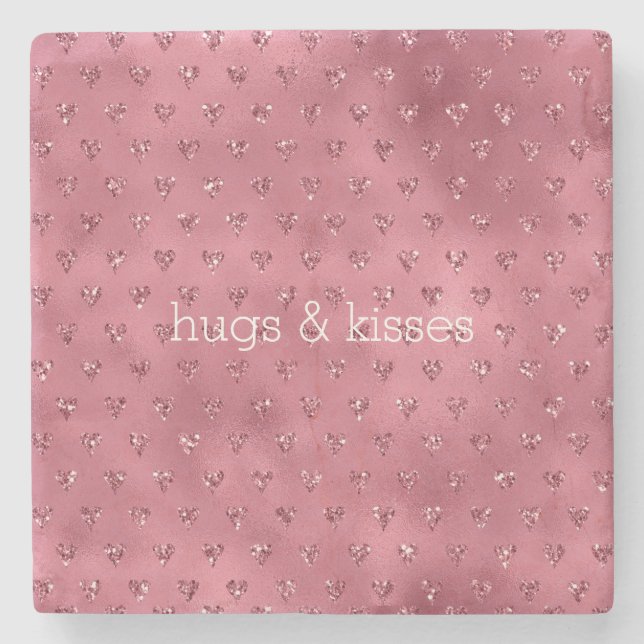 Red Glitzy Glitter Hearts Stone Coaster (Front)