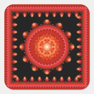 Red glossy fractal mandala square sticker