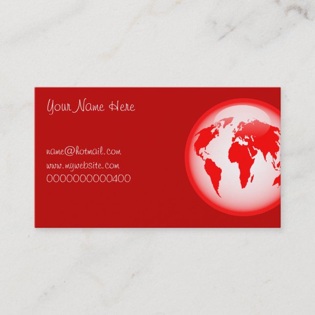 Red Glossy Globe, Your Name Here, Business Card (Front)