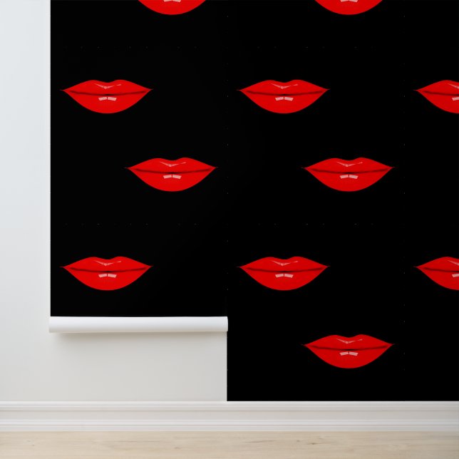 Red Glossy Lips Custom Colour Black Wallpaper (Application)