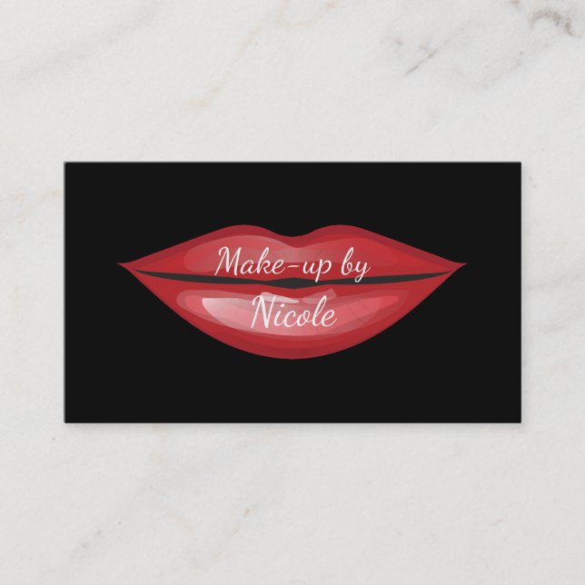 Red Glossy Lips Kiss Chic Modern Glam Beauty Business Card (Front)