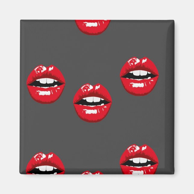 Red glossy lips on grey magnet (Front)
