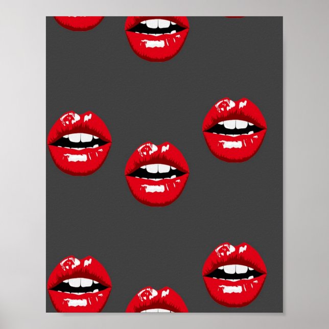 Red glossy lips on grey poster (Front)