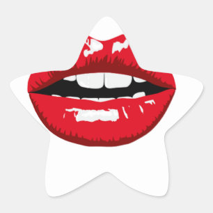 Red glossy lips star sticker