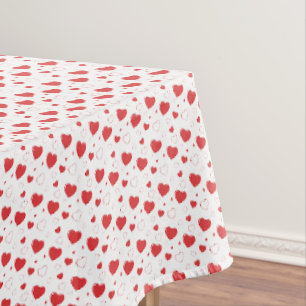 Red glossy passion hearts, cute romantic pattern tablecloth