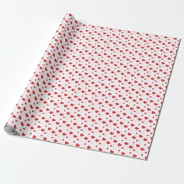 Red glossy passion hearts, cute romantic pattern wrapping paper (Unrolled)