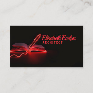 Red Glow of Insight: Pen and Book in the Dark Business Card