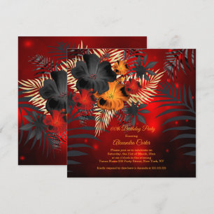 Red glow Orange Black Hibiscus Birthday party Invitation
