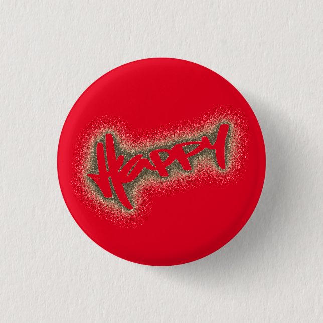 RED GLOWING HAPPY GRAFFITI 3 CM ROUND BADGE (Front)
