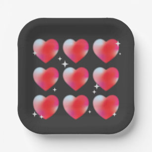 Red glowing hearts, valentine's day   paper plate