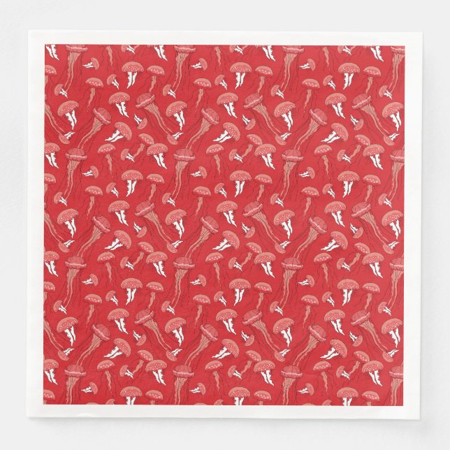 red glowing jelly fish pattern napkin (Front)