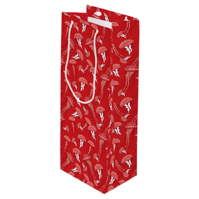 red glowing jelly fish pattern wine gift bag (Front Angled)