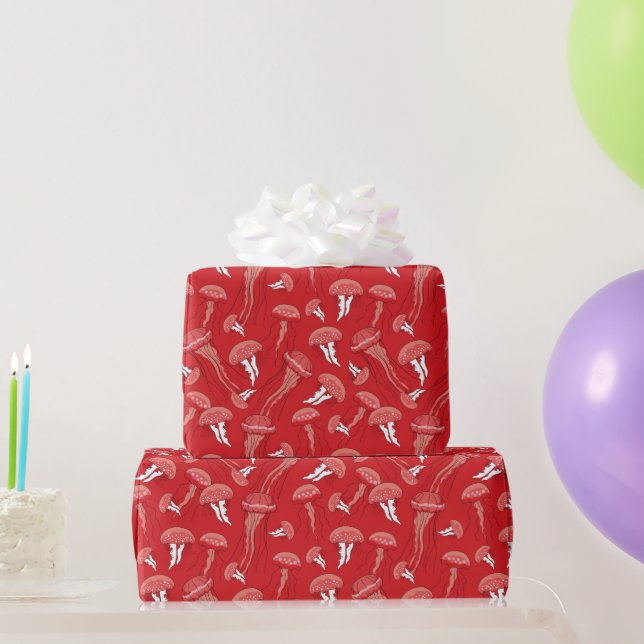 red glowing jelly fish pattern wrapping paper (Party Gifts)