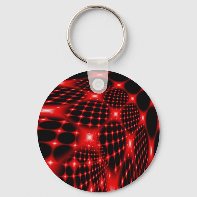 Red glowing net fractal key ring (Front)