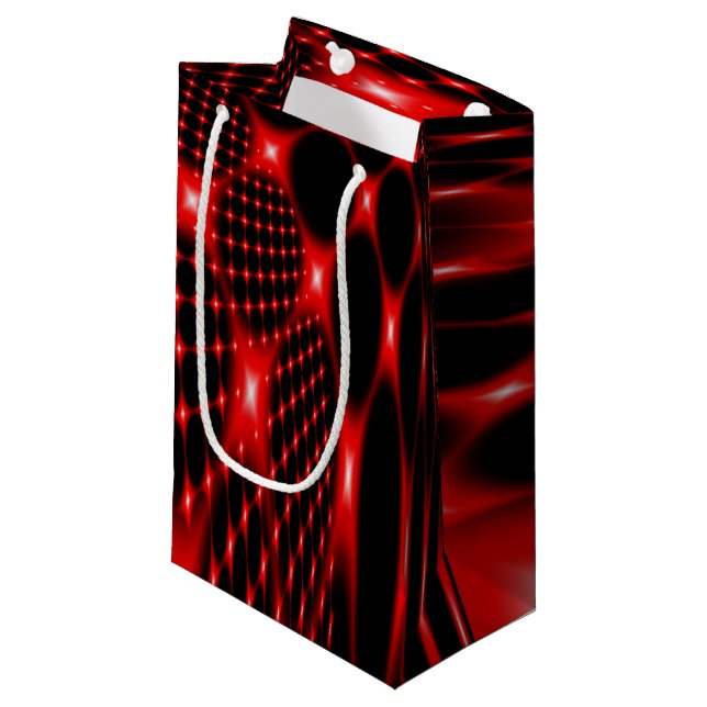 Red glowing net fractal small gift bag (Front Angled)
