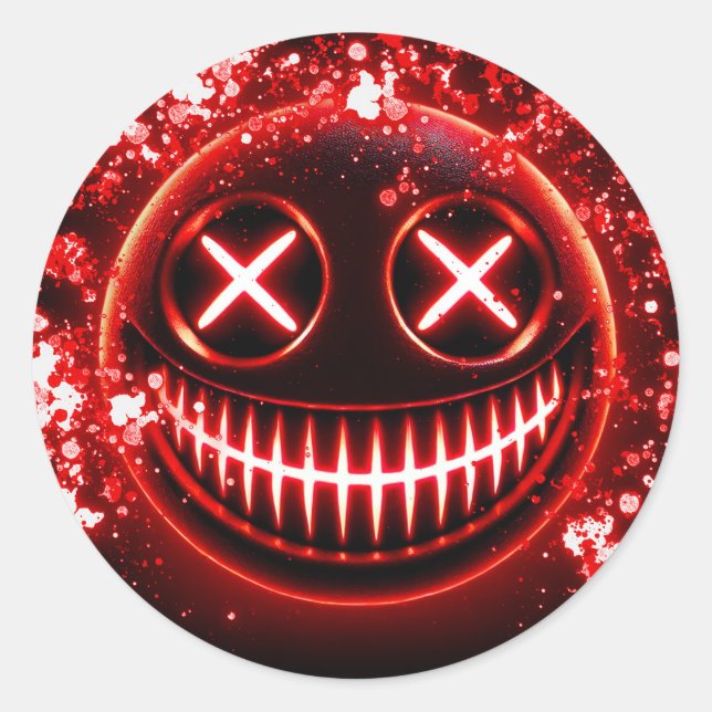 Red Glowing Smiling Face Cinders Halloween Party Classic Round Sticker (Front)