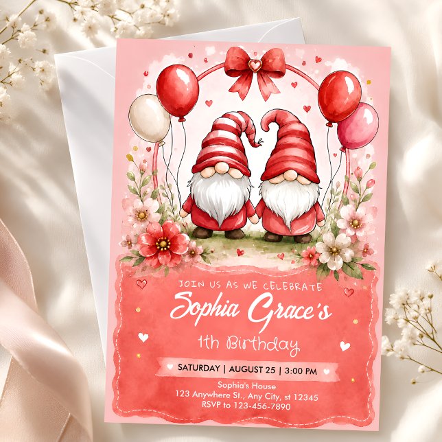 Red Gnome 1st Birthday Invitation (Creator Uploaded)