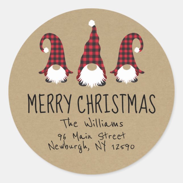 Red Gnome Merry Christmas Return Address Label (Front)