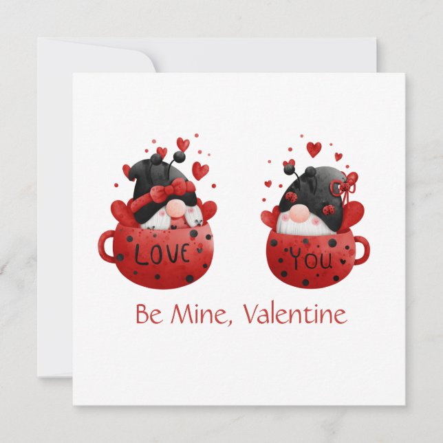 Red Gnomes Cute Whimsical Adorable Valentine's day Holiday Card (Front)