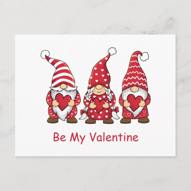 Red Gnomes Hearts Trendy Kids Teachers Valentine's Holiday Postcard (Front)