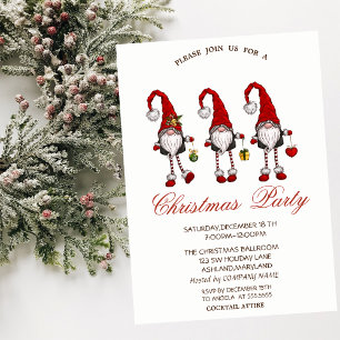 Red Gnomes Snowflakes Christmas Party  Invitation